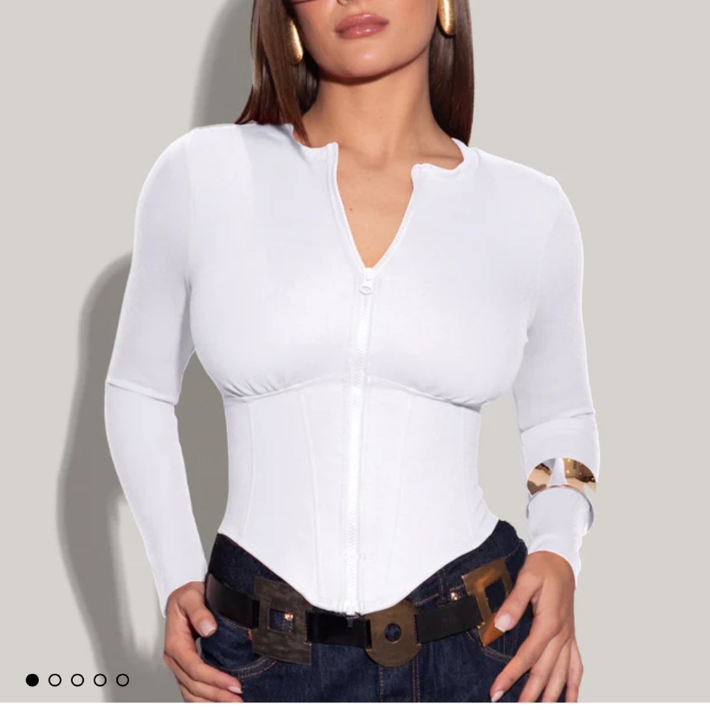 TA3‎ White Long Sleeve Corsety Women's Top Sz M NWT